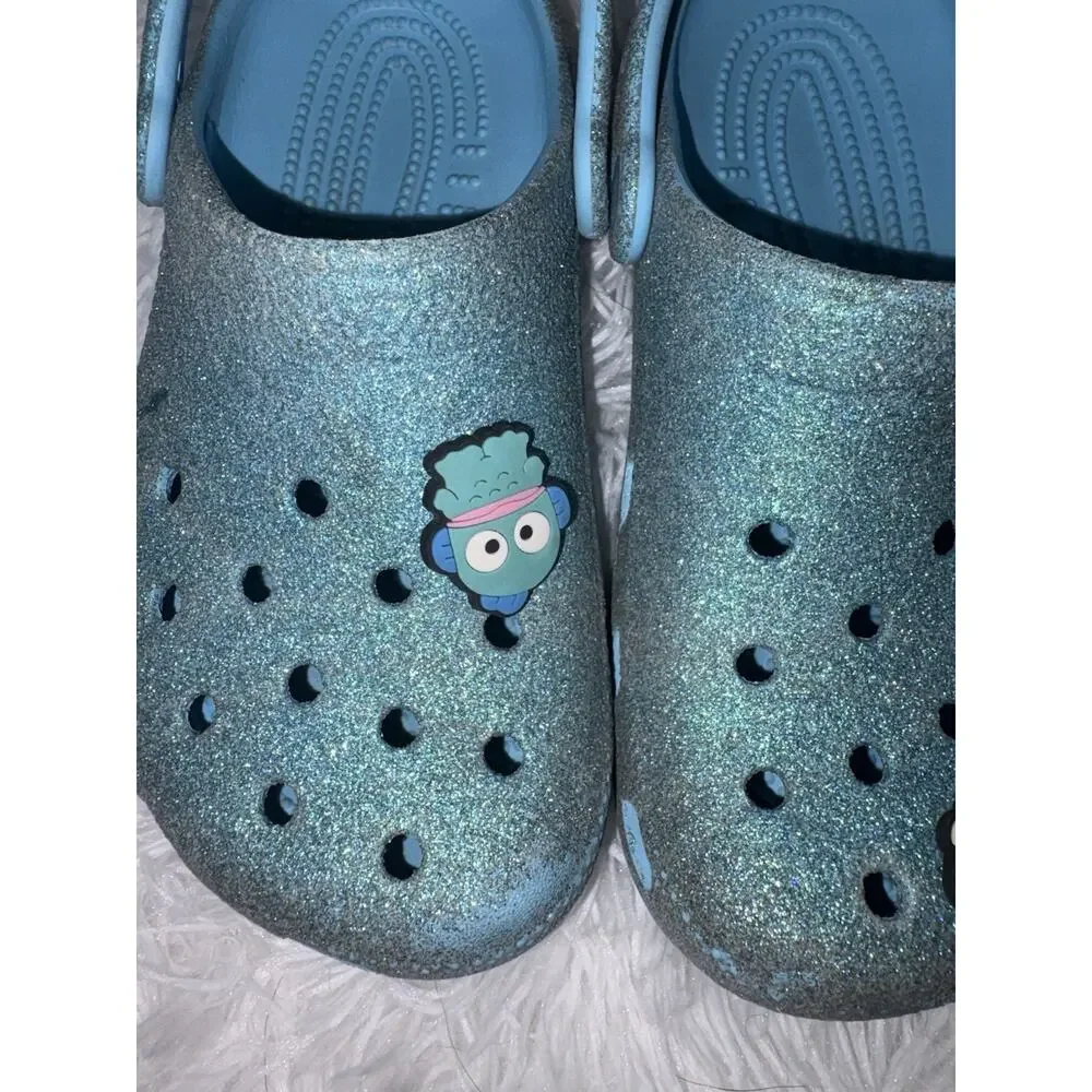 Crocs Girls Sz. 2 Turquoise Glitter Slip Ons. Cute